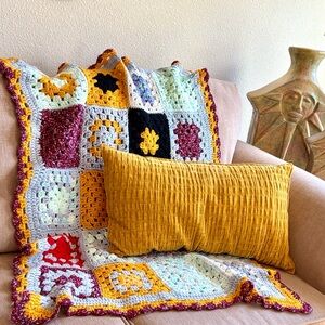 Colorful New Handmade Bright Crocheted Granny Square Lap Blanket Throw